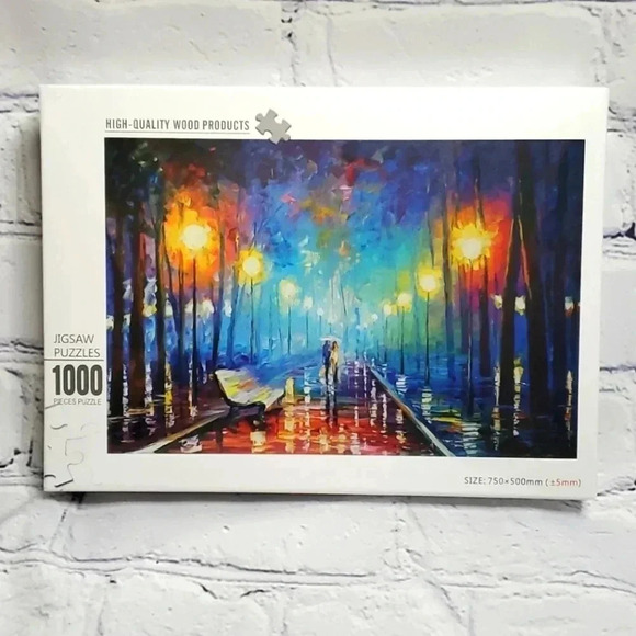 Source Unknown Other - Watercolor Puzzle Rainy Night Walk In Park 1000 Jigsaw Puzzle NWT